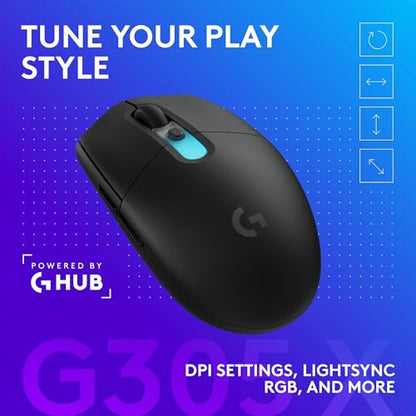 Logitech G305 X Superlight Wireless Gaming Mouse - Black | 59g Lightweight, 44K DPI, 678 IPS, Wireless 2.4 GHz/Bluetooth/USB-C, <170 hr Battery, 6 buttons, RGB, PC/Mac Compatible - color: Black, style: Superlight