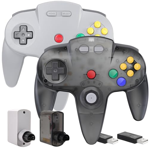 2 Pack Wireless N64 Controller for Switch 1 & 2, N64 Console, Gunmetal/Gray | (Built-in Vibration) (Rechargeable) (3D Analog Stick), 2.4 GHz USB & N64 Receiver Made for Switch Online, Windows PC, macOS - color: Two Pack Gunmetal Grey/Gray