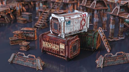 TinkerTurf Sci-Fi Terrain: Cargo Containers 5 Add-On, 3 Containers Included, Neutral Theme, Modeular Design, Easy Storage, Virtually Limitless Setups - style: Series 5 - Abandoned