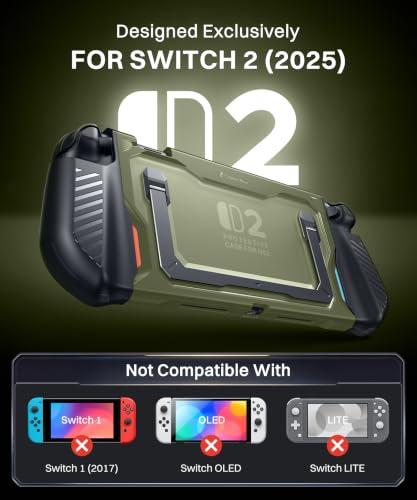 GolbinBox Hard Shell Case for Nintendo Switch 2 with Kickstand, Green | Magnetic split design, aluminum stand, military-grade protection, detachable Joy-Con covers, for travel and commuting - color: Green