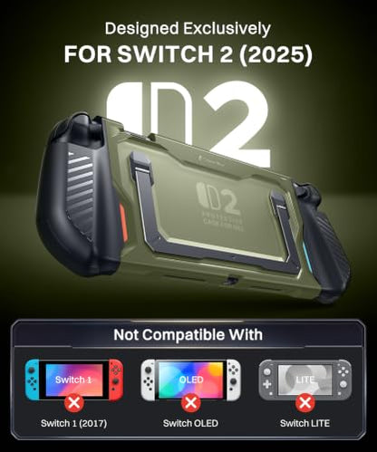 GolbinBox Hard Shell Case for Nintendo Switch 2 with Kickstand, Green | Magnetic split design, aluminum stand, military-grade protection, detachable Joy-Con covers, for travel and commuting - color: Green