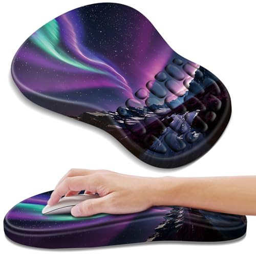 YIWEI Ergonomic Mouse Pad with Wrist Rest for Carpal Tunnel Pain Relief | Memory Foam Wrist Support,Non-Slip Rubber Base, Keyboard Computer Mousepad,Lycra Cloth Surface,Gaming Home Office - color: Aurora