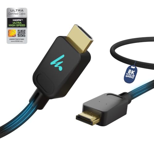 LED HDMI Cable V2.1 with Ethernet,8k@60Hz,4K@120Hz UHD Resolution,3.3 Feet Braided, 48 Gbps Transfer Ultra high Speed,HDR/HDR10/Dolby Vision,Dolby Atmos and DTS:X,Compatible with HDMI Devices - color: Black, size: 3.3 Feet