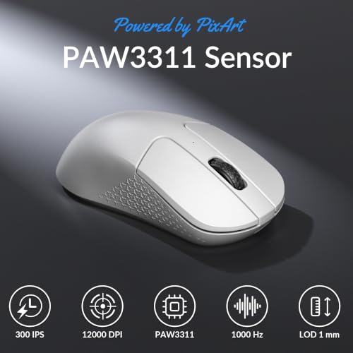 Keychron M3 Mini Wireless Optical Mouse, Bluetooth 5.2/2.4 GHz/Wired Gaming Mouse, Programmable PixArt 3311 Sensor with up to 12,000 DPI/ 300 IPS, Lightweight Ergonomic for Windows Mac Linux - White - color: White, style: PixArt 3311 (1K Polling Rate)