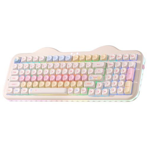 YUNZII C98 Cute Cake Wireless Mechanical Keyboard (Beige, Candy Switch) | 99 Keys with Number Pad, Hot Swap, PBT MOA Keycaps, BT5.0/2.4G/USB-C, Gasket Mount, Custom RGB Backlit for Win/Mac - color: Beige, size: Candy Linear Switch