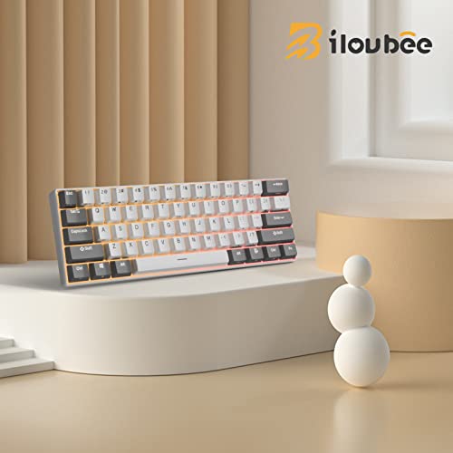 iLovBee i61 Mechanical Keyboard 60 Percent, Wired RGB Gaming Keyboard, 61 Keys Compact Mini Custom Keyboards for PC/Mac Gamer, Hot Swappable Linear Red Switch, Grey and White