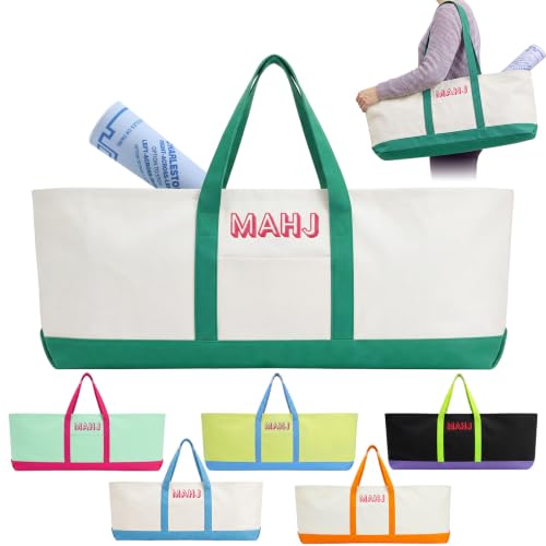 Mahjong Bag for Tiles and Racks Empty American Mahjong Tiles Carrying Tote 31.5 x 12 x 4 Inches Canvas Tile Games Accessories Gifts for Card Pushers Rack Mat Carrying (Case Only)(Green) - color: Green