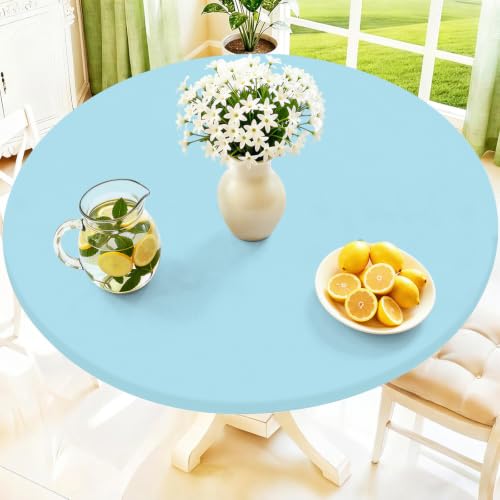 Moosfor Spandex Round Tablecloth, Fitted Table Cloth for 18"-24" Tables | Elastic Outdoor Picnic Table Cover, Circle Stretch Waterproof Table cloths for Patio, Dining, Kitchen, Baby Blue - color: Baby Blue, size: For Up to 18"-24" Round