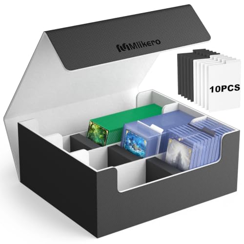 Mlikero Card Deck Case for Trading Cards 1800+, Trading Card Storage Box Fits Toploader and Magnetic Card Holder, Leather Magnetic Closure Deck Box Fit for MTG, TCG - color: A1-Black, size: A-3 Row XL