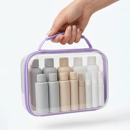 Clear Hard Shell Organizer Cases, 3 Pack with Handle | Durable PET shell with water-resistant, scratch-resistant surface for travel, toiletries, electronics and toys - color: Purple1