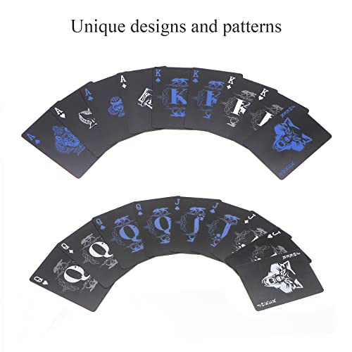 WJPC PVC Waterproof Playing Cards, Cool Black Plastic Poker Cards,Deck of Cards for Game and Party.(Wolf) - color: Blue