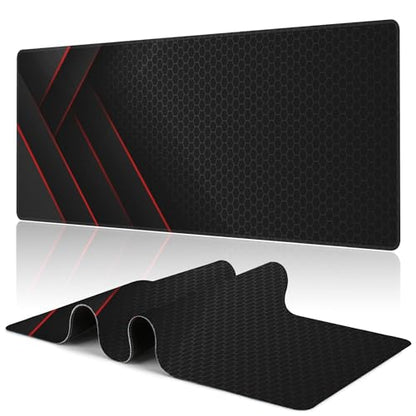 Gaming Desk Pad, Black Red Honeycomb Technology, 31.5"X15.7" Extended Mat with Stitched Edge Non-Slip Base for Office, Keyboard, Laptop - color: Cellular Technology