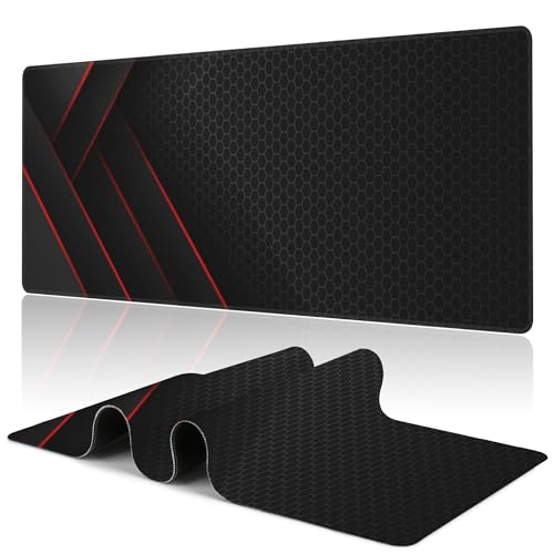 Gaming Desk Pad, Black Red Honeycomb Technology, 31.5"X15.7" Extended Mat with Stitched Edge Non-Slip Base for Office, Keyboard, Laptop - color: Cellular Technology