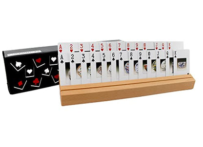 VINJOE Large Wooden Playing Card Holders Tray Racks Organizer for Kids Seniors Adults, Premium Solid Beechwood Playing Card Holders Best Gifts for Mother's Day(13.7x2.04x2.2 inch-1 Pcs)