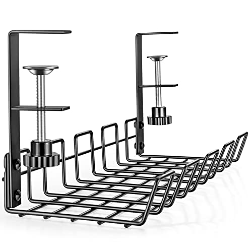 Under Desk Cable Management Tray L 14.9'' W 5.9'' | Organizer for Cord Wire Desk Table Rack, No Drill Installation, For Home Office Workstation, For PC Computer Desktop Laptop