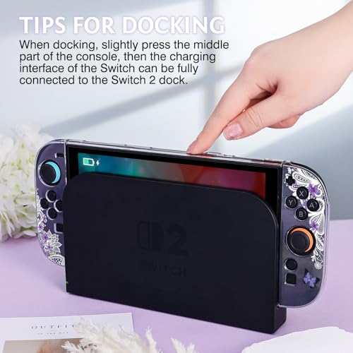 DLseego Protective Case Flower Floral Clear Switch 2 (2025), Detachable Joy-Handle Protective Case 2-Piece Split Full Wrap PC Hard Shell Anti-Scratch All-Round Protection Cover, Butterfly, Purple - color: Purple 1
