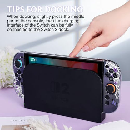 DLseego Protective Case Flower Floral Clear Switch 2 (2025), Detachable Joy-Handle Protective Case 2-Piece Split Full Wrap PC Hard Shell Anti-Scratch All-Round Protection Cover, Butterfly, Purple - color: Purple 1