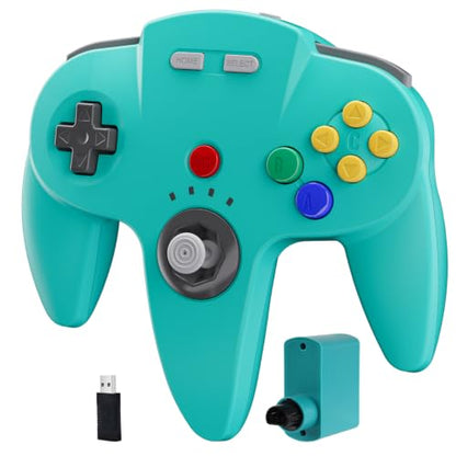 KIWITATA Wireless N64 Controller for Switch Online Games, 2.4GHZ N64 Wireless Remote Joystick Controller Compatible with N64 Console, Switch 1/2,Windows PC & MAC Turquoise - color: Turquoise
