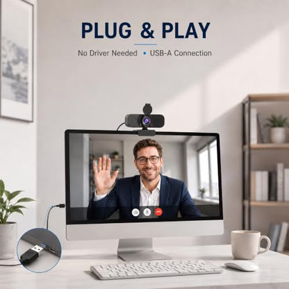 1080P Webcam with Microphone and Physical Privacy Cover, Noise Cancelling USB Web Camera, Auto Light Correction, Plug and Play, Wide Angle PC Camera for Zoom, Online Class, Laptop/Desktop - style: mirror plate-1080p