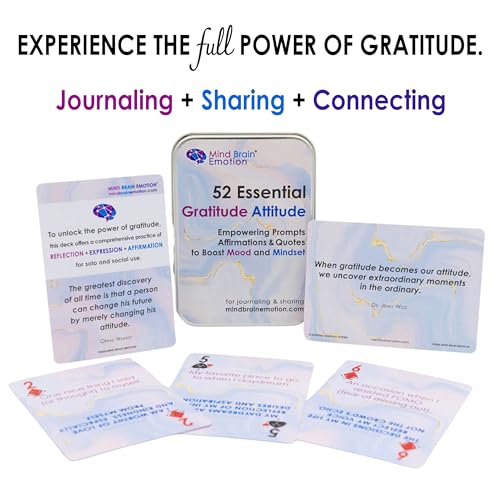 Mind Brain Emotion 52 Essential Gratitude Attitude: Journal & Conversation Cards to Boost Mood & Mindset - Empowering Prompts, Self-Help Affirmations, and Insightful Quotes - for Kids & Adults - style: Gratitude Attitude