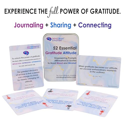 Mind Brain Emotion 52 Essential Gratitude Attitude: Journal & Conversation Cards to Boost Mood & Mindset - Empowering Prompts, Self-Help Affirmations, and Insightful Quotes - for Kids & Adults - style: Gratitude Attitude