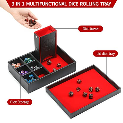Grajar DND Dice Tray and Tower: Portable Dice Storage with Lid for Dungeons and Dragons, D&D, RPG, MTG & Table Games (Red) - color: Red