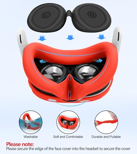Silicone Cover Set Compatible with Meta Oculus/Quest 3, VR Accessories Protective Cover Includes Controller Grips, Front Shell Headset Cover and Face Cover, Not Fit Quest 3S(Red) - color: Red