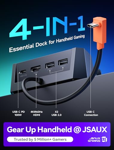 JSAUX 4-in-1 Docking Station for ROG Xbox Ally X/Steam Deck/LegionGo-HB0503 | 4K@60Hz HDMI, Raised-Base Stand, 100W PD Fast Charging, 2 USB 2.0 Ports, Widely Compatible with SteamOS & Windows Handhelds - color: 4-IN-1