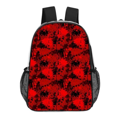 Padded Strap Clear Transparent Bookbag Concert Festival Sports Bag | Heavy Duty, Classic Horror Blood Splatter Red Camo, See Through Daypack - color: Pattern (839)