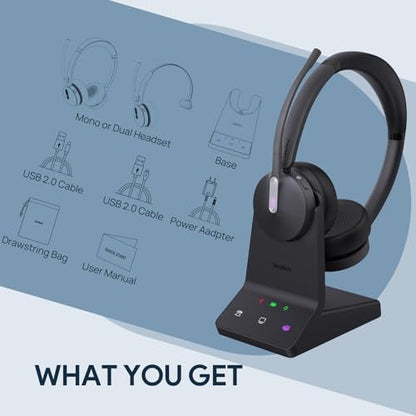 Yealink WH64 Dual UC DECT Bluetooth Wireless Headset for Phone PC Cellphone | Zoom Certified Stereo Headphones, 606ft Long Range, 3X Noise Canceling Mic, 32H Talk Time, Mute Botton for Office Call Center - style: WH64 Dual-ear UC