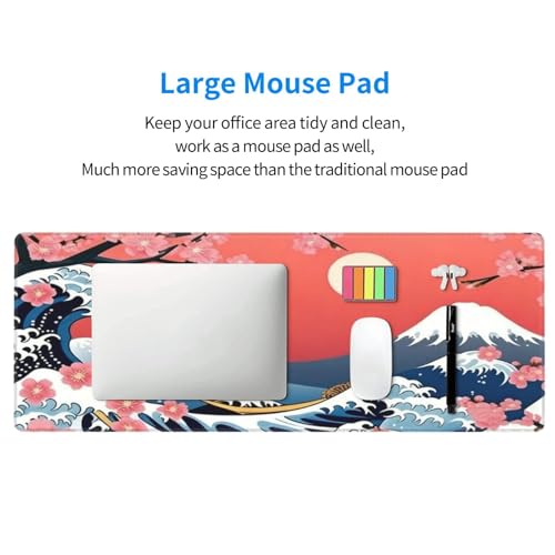 Large Gaming Mouse Pad Desk Mat, Japanese Cherry Blossom Sea Wave Extended Keyboard Mouse Pad Mousepad with Non-Slip Base and Stitched Edge Mouse Mat Desk Pad for Desk Home Office, 31.5 x 11.8 - color: Japanese Cherry Blossom Sea Wave