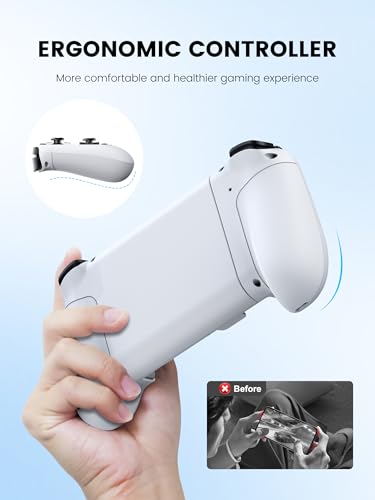 Mocagen MC1 Phone Controller for iPhone & Android – Ergonomic Grip, Low Latency, Case Friendly, Bluetooth Mobile Controller with Hall Effect Joysticks, Turbo, Portable Travel Companion for Car/Leisure - color: White