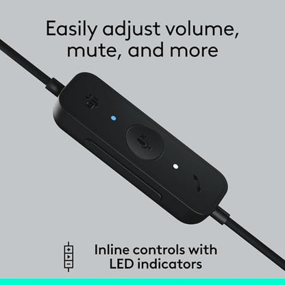 Logitech H570e USB Headset with Microphone, PC and Mac - Black | USB-A connection, inline controls, certified for Microsoft Teams, compatible with PC and Mac, microphone included - size: Teams, style: Mono