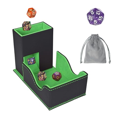 Dice Tower and Tray,Foldable Portable Dice Rolling Tower,Dice Roller Accessory for Dungeons and Dragons,Classic Board Games,RPG Games,and Tabletop Games Black/Green - color: Black/Green