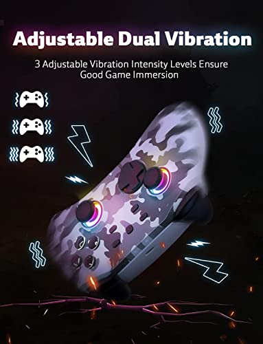 PHNIXGAM Wireless Controller for Switch, Bluetooth Controller Compatible with Switch/Switch Lite/Switch OLED, Windows PC/Steam/Steam Deck/iOS 16.0 and Above/ Android 10.0 and Above, with Programmable Buttons, RGB, Motion Control/Vibration/Turbo (Camo) - c