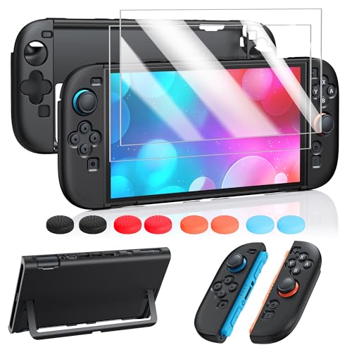 FYOUNG Protective Case for Nintendo Switch 2, Slim Hard Shell Accessories | Switch 2 Case Accessories, Scratch&Shock Protection Cover with Screen Protector, 8 Thumb Grip(Solid Black, Switch 2 7.9inch) - color: Solid Black
