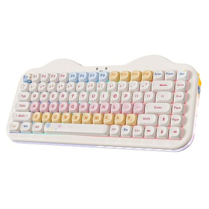 YUNZII C75 Wireless Mechanical Keyboard,75% Layout, Hot-Swappable NKRO,BT5.0/2.4G/USB-C Mode,Dye-Sub PBT MOA Keycaps,RGB Gasket Mount,Cute Cake Design for Mac/Win/Gaming (Beige, Milk V2 Switch) - color: Beige, size: Milk V2 Switch