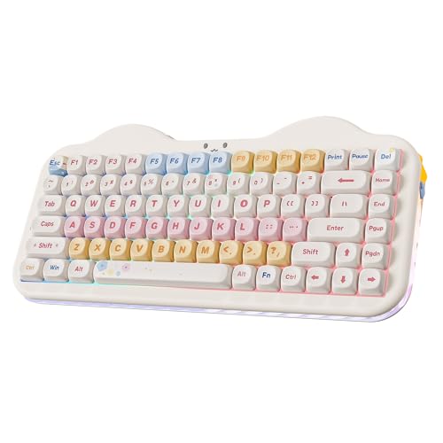 YUNZII C75 Wireless Mechanical Keyboard,75% Layout, Hot-Swappable NKRO,BT5.0/2.4G/USB-C Mode,Dye-Sub PBT MOA Keycaps,RGB Gasket Mount,Cute Cake Design for Mac/Win/Gaming (Beige, Milk V2 Switch) - color: Beige, size: Milk V2 Switch