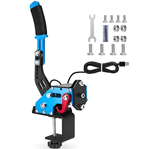 64 Bit USB PC Handbrake, Sim Handbrake Compatible with Logitech G27 G29 G920 T500 T300 FANATECOSW Steering Wheel Linear E Brake for Racing Games Simulate Dirt Rally Hall Sensor with 78 inch USB Cable (With Clamp, Blue) | Hall Sensor compatible with Logite