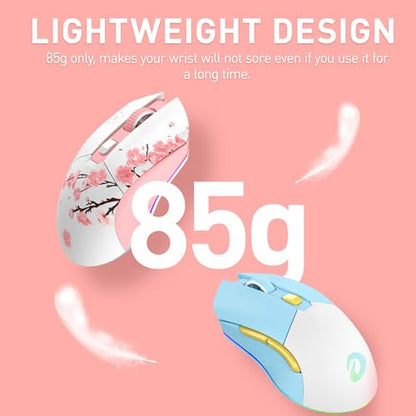 DAREU Sakura Pink Wireless Gaming Mouse with Charging Dock Rechargeable RGB,12K DPI,6 Programmable Buttons High-Precision Sensor [300IPS] [1000Hz] for PC Notebook Mac - color: Sakura Pink & Charging Dock