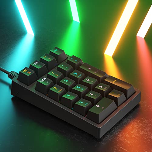 Number Pad, Mechanical USB Wired Numeric Keypad with RGB LED Backlit 21 Key Numpad,Mechanical Numeric Keypad for Laptop Desktop Computer PC Blue Switch - color: Classic Black