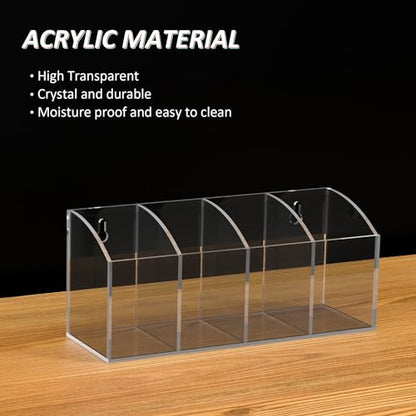 Acrylic Pen Holder Organizer 4 Compartments, Clear Makeup Brush Holder, No Drill Wall Mounting Pencil Holder for Office Accessories - size: 4 Compartments