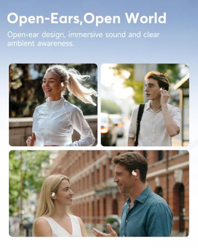 Ultra Open Ear Headphones, Over Ear Bluetooth Bone Conduction Earbuds | Bluetooth 6.1, LED Digital Display, 60H Playtime, IP55 Waterproof, Secure Earhooks for Running, Cycling & Workout - color: Light khaki
