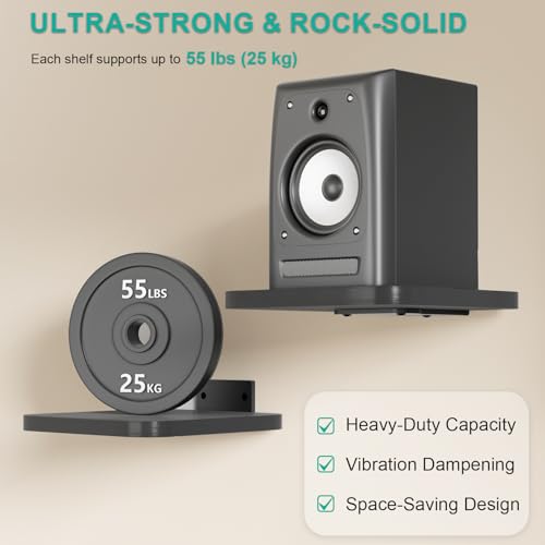 WALI Speaker Wall Mount, Heavy Duty Bookshelf Speaker Floating Wall Shelves, Surround Sound Speakers Stand for Living Room, Home Theater and Gaming Room, Holds up to 55 Lbs, (SWM302B), 1 Pair, Black - color: Black, size: 7.87" x 7.87"