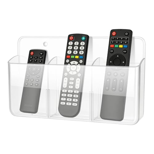 1 PCS Adhesive Remote Control Holder Wall Mount, 3 Slot Adjustable Remote Holder for TV Controller with Hollow Bottom for Charging, Wall Pen Holder for Home Office School (Clear, 1) - color: Clear, size: 1