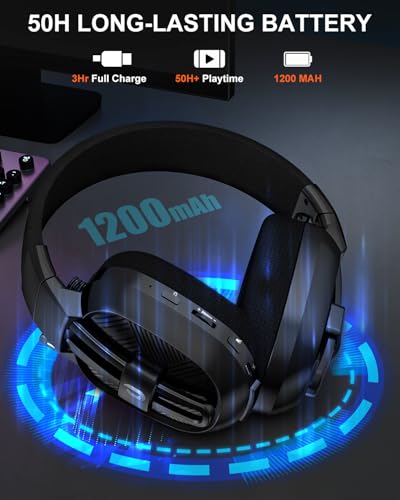 Jeecoo 2.4GHz Wireless Gaming Headset with Microphone for PC PS5 PS4, Bluetooth 5.3 Gaming Headphones with Noise Canceling Mic for Laptop, Mobile, Mac, Stereo Sound, 50+Hr Battery, Low Latency - color: Black