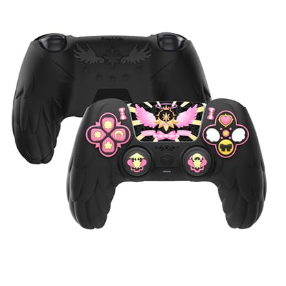 PlayVital Magic Wings Protective Silicone Cover Skin for ps5 Controller – Soft Anti-Slip Grip Protector Case for ps5 Controller with Thumbstick Caps & Stickers, Charging Station Compatible - Black - color: Black
