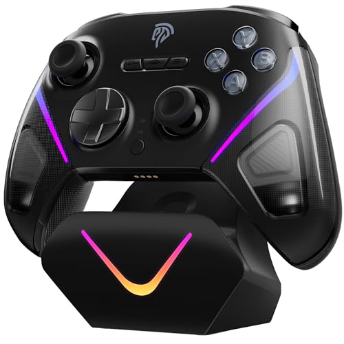 EasySMX D10 Wireless Game Controller – TMR Anti-Drift Joysticks, Dual-Mode Triggers, 1000Hz Polling, Mechanical Buttons, RGB – Bluetooth Gamepad for PC/Switch/Switch2/iOS/Android with Charging Dock - color: Black