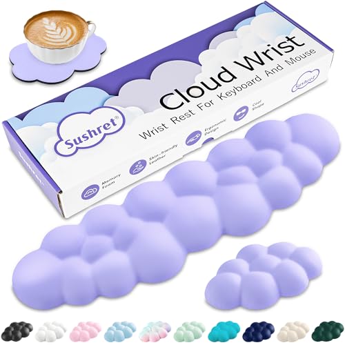 Sushret Cloud Wrist Rest Keyboard, Cloud Keyboard Wrist Pad Set with PU Leather Memory Foam, Cute Arm Rest for Palm Support, PC/Gaming Desk Accessories/Office Setup/Computer Hand Cushion - Purple - color: 04 Purple, size: Full Size