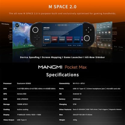 Mangmi Pocket Max Android Handheld Game Console, 7" 144Hz AMOLED Display, Snapdragon 865 8GB RAM 128GB Storage, Modular Magnetic Buttons, WiFi 6 Gaming Emulator with 8000mAh Battery (Grey) - style: Gary